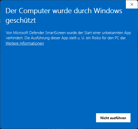 Windows SmartScreen — Schritt 1: Weitere Informationen