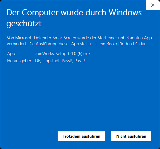 Windows SmartScreen — Schritt 2: Trotzdem ausführen